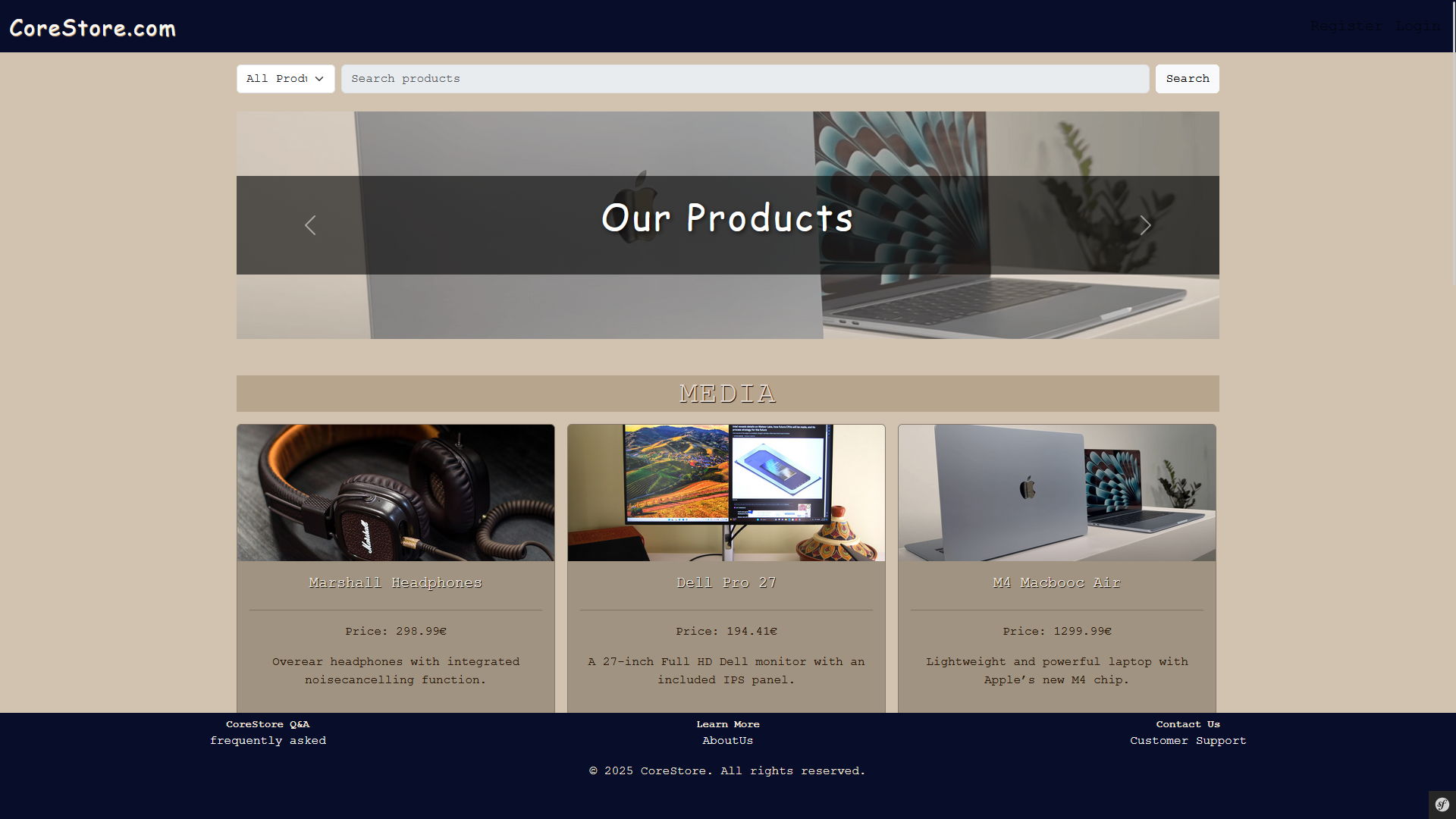 Screenshot of the eCommerce website project